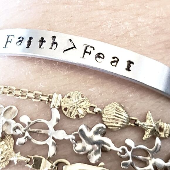 Faith > Fear, Aluminum cuff br… - Picture 1 of 2